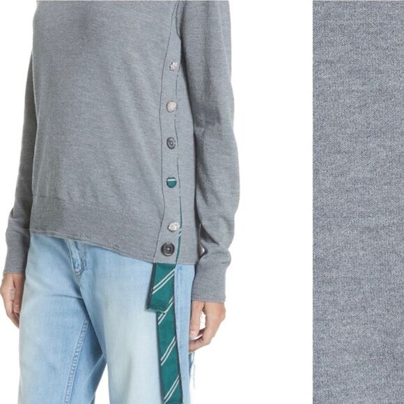 Marc Jacobs Sweater gray 100% wool silk long sleeve embellished buttons size XS - Picture 2 of 9